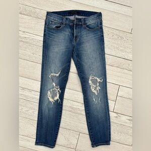 J Brand Women's Crop‎ Distressed Jeans Size 28 Medium Wash Blue Denim JB000374